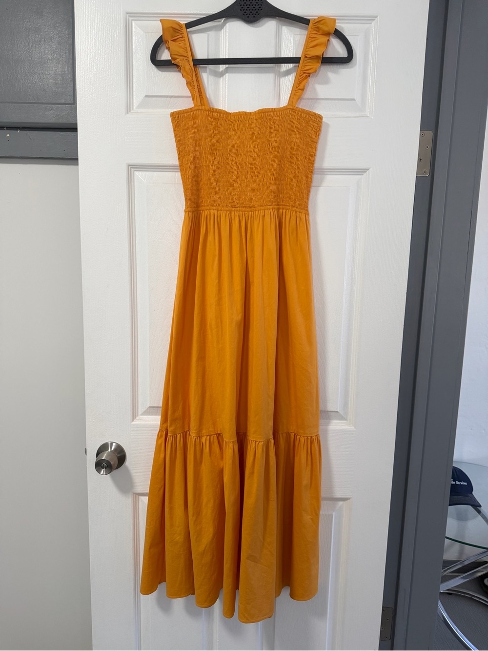 Express Small Smocked Maxi Dress Mustard Yellow Ruffle Strap Tiered Sundress